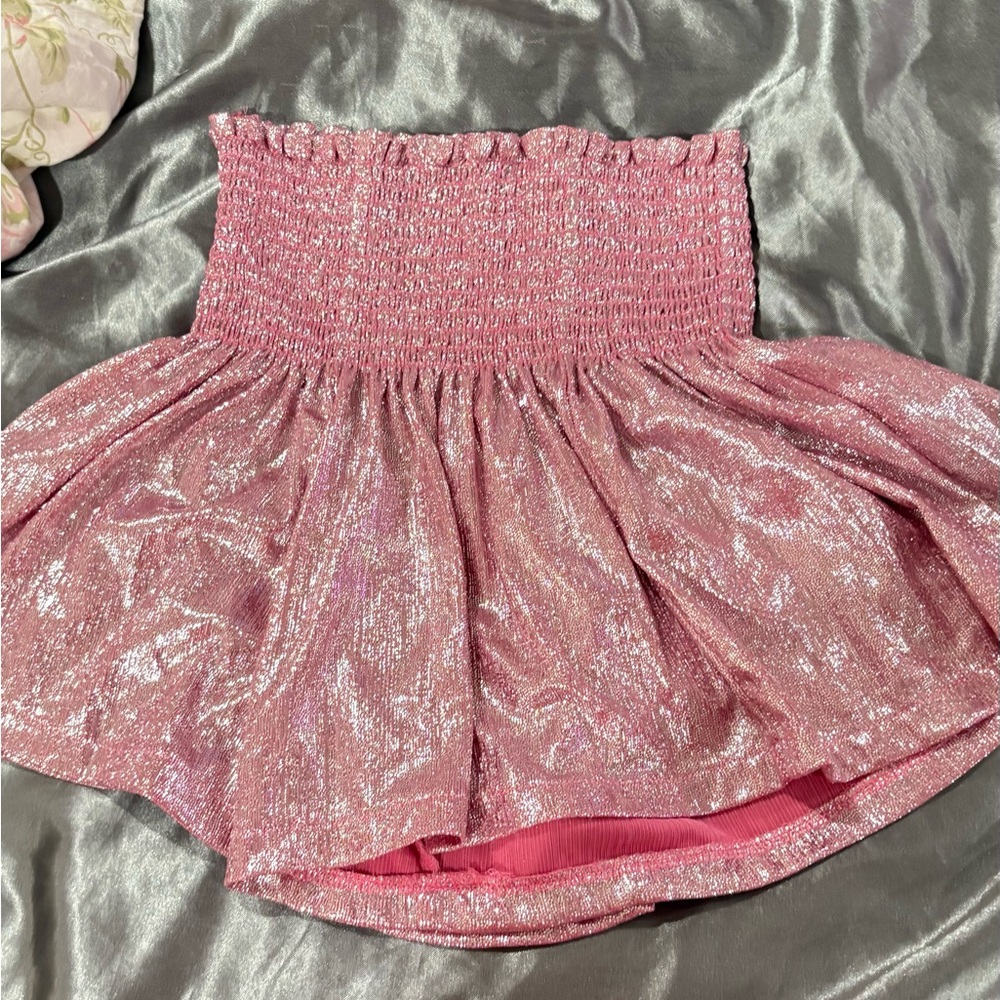 Pink Bubble Mini Skirt with Smocked Ruffles